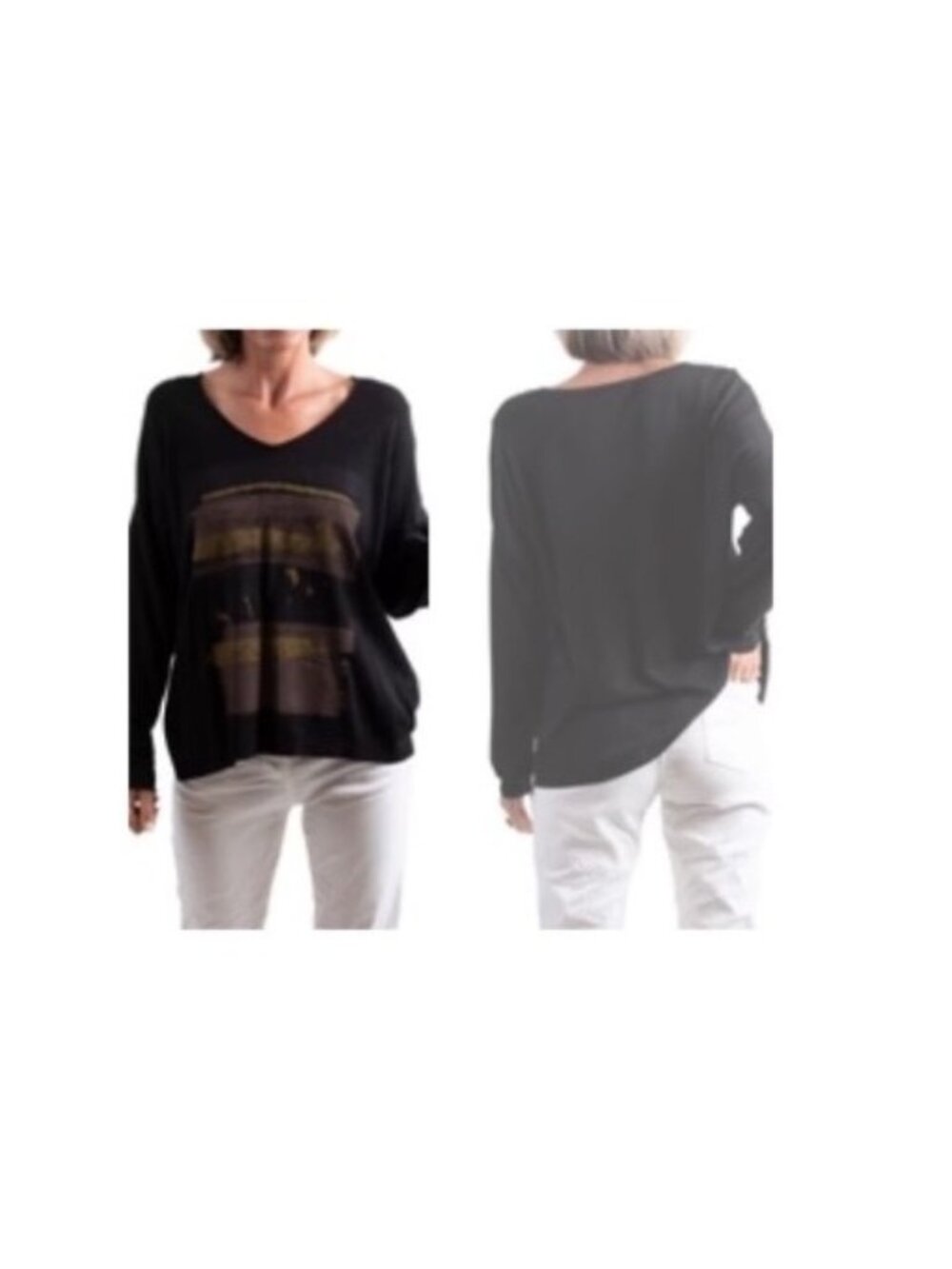Gigi Moda Maya Knit Sweater With Metallic Brush Stroke Design - One Size f